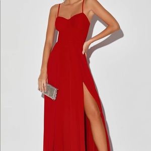 Cause for Commotion Red Pleated Bustier Maxi Dress